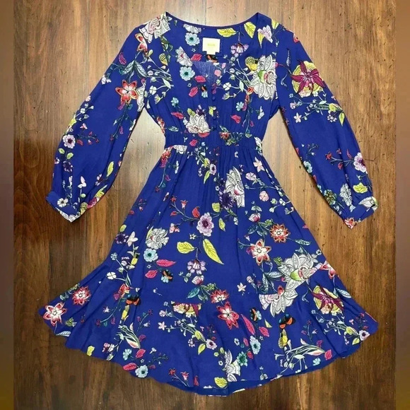 Maeve Maplewood Dress XS Long Sleeve Fit Flare Boho Floral Anthropologie EUC - Picture 3 of 15